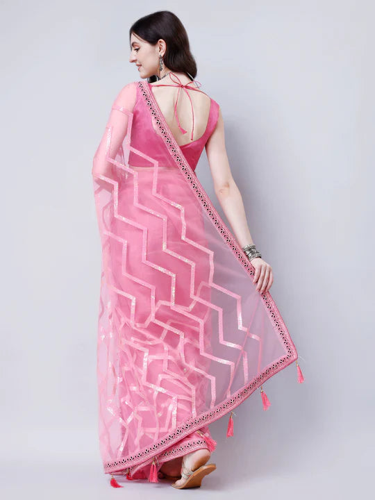 Pre-Stitched Enchanting Ready To Wear Net Saree With Sequin Work