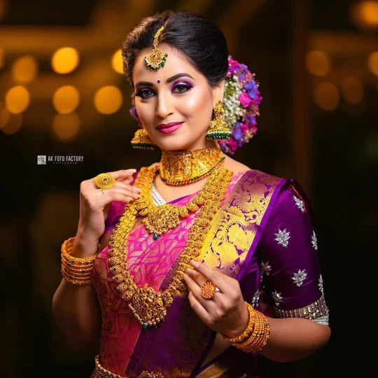 Proficient Dark Pink Kanjivaram Silk With Moiety Blouse Piece
