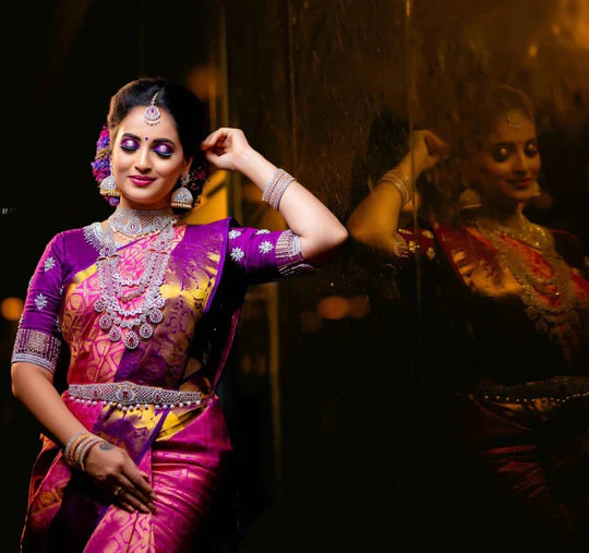 Proficient Dark Pink Kanjivaram Silk With Moiety Blouse Piece