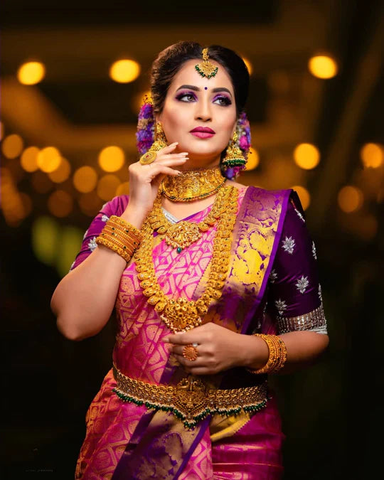 Proficient Dark Pink Kanjivaram Silk With Moiety Blouse Piece
