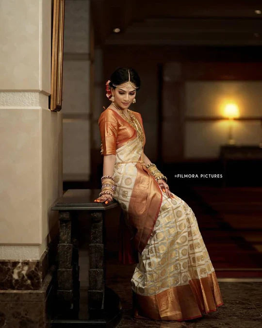 Felicitous Orange Soft Banarasi Silk Saree With Enchanting Blouse Piece