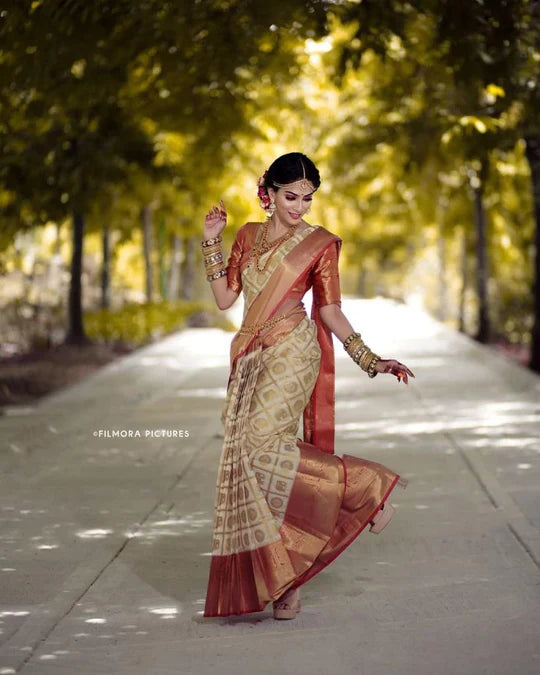 Felicitous Orange Soft Banarasi Silk Saree With Enchanting Blouse Piece