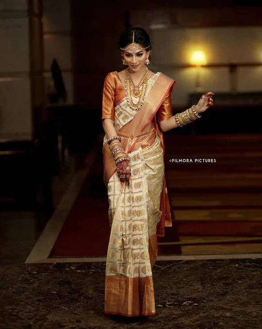 Felicitous Orange Soft Banarasi Silk Saree With Enchanting Blouse Piece