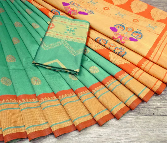 Beautiful Women Wedding and Party Wear Art Silk Jacquard Border Saree With Blouse Piece