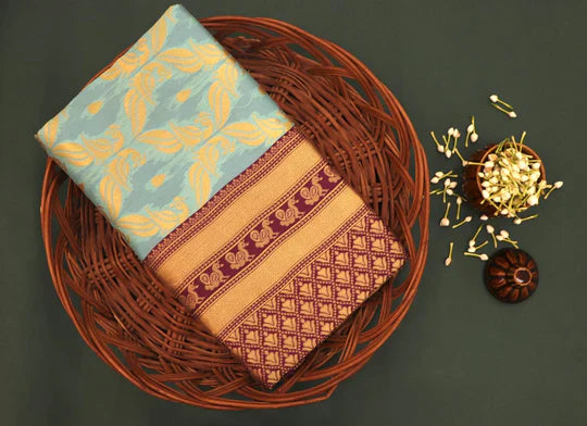 Tremendous Sky Soft Banarasi Silk Saree With Incomparable Blouse Piece