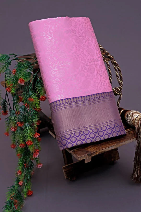 Scintilla Pink Soft Banarasi Silk Saree With Two Palimpsest Blouse Piece