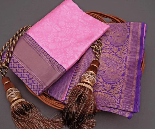 Scintilla Pink Soft Banarasi Silk Saree With Two Palimpsest Blouse Piece